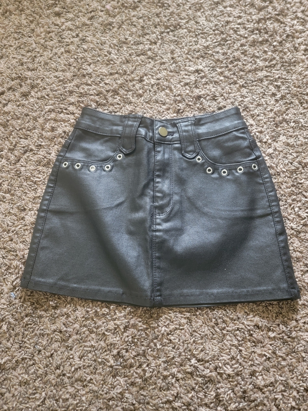 Faux Leather Black Eyelet Mini Skirt
